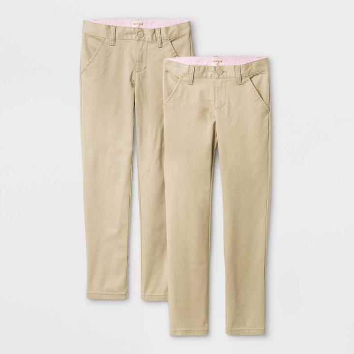 Girls' 2pk Flat Front Stretch Uniform Skinny Pants - Cat & Jack Beige
