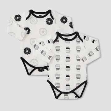 Layette By Monica + Andy Baby 2pk Donuts And Coffee Print Long Sleeve Bodysuit - Black/white