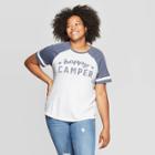 Women's Plus Size Short Sleeve Happy Camper Raglan T-shirt - Grayson Threads (juniors') - White