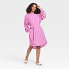 Women's Long Sleeve Tie Waist Shirtdress - A New Day Orchid