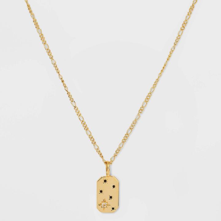 Gold Over Silver Plated White Topaz And Cubic Zirconia Tag Pendant Necklace - A New Day Clear