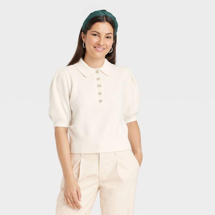 Women's Polo Sweater - A New Day Cream
