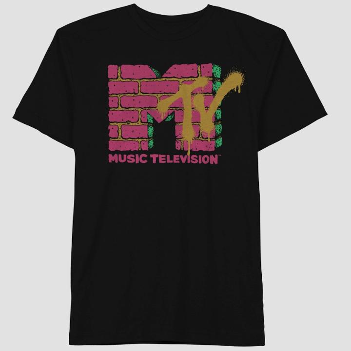 Men's Mtv Pink Brick Short Sleeve Graphic T-shirt - Black