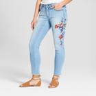 Women's Mid-rise Embroidered Skinny Jeans - Universal Thread Light Wash