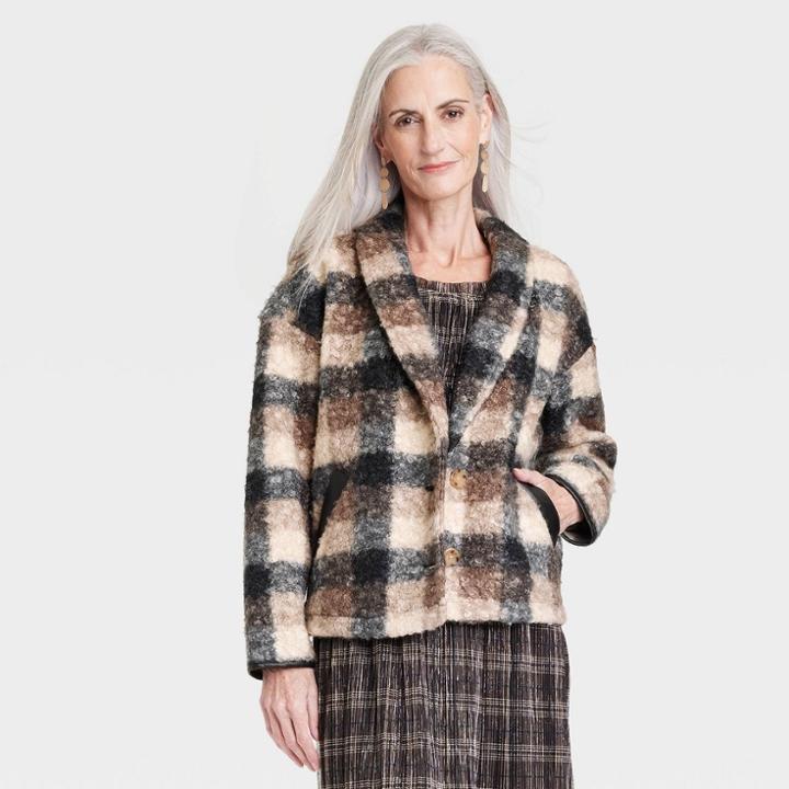 Women's Plaid Sweater Overcoat - Knox Rose Black Plaid