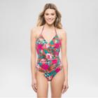 Sunn Lab Swim Women's Floral Halter Wrap One Piece Swimsuit - Deep Orange - M -