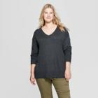 Women's Plus Size V-neck Luxe Pullover - A New Day Dark Gray