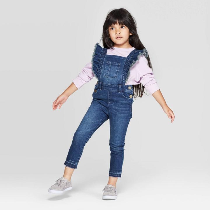 Toddler Girls' Ruffle Denim Overall - Art Class Blue