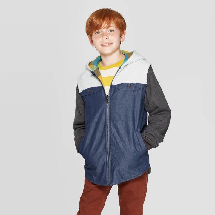 Boys' Long Sleeve 2-in-1 Shirt Jackets - Cat & Jack Navy/gray Xs, Boy's, Blue