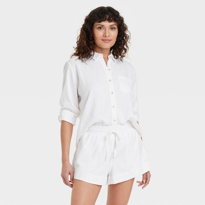 Women's Long Sleeve Relaxed Fit Collared Button-down Shirt - Universal Thread White