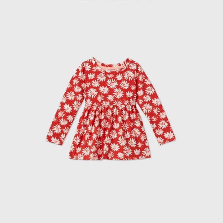 Toddler Girls' Long Sleeve Peplum T-shirt - Cat & Jack Rust Orange 18m, Red Orange