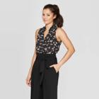Target Women's Floral Print Sleeveless Split Neck Activewear T-shirt - A New Day Black
