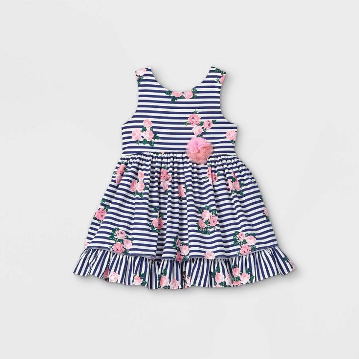 Mia & Mimi Toddler Girls' Floral Striped Tank Dress - Navy