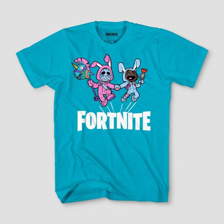 Mad Engine Boys' Fortnite Bunny Trouble Short Sleeve T-shirt - Turquoise Heather