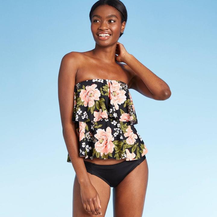 Women's Tiered Bandeau Tankini Top - Kona Sol Black Floral