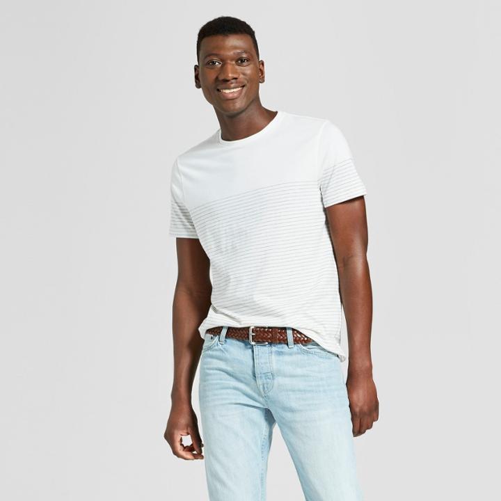 Target Men's Striped Standard Fit Short Sleeve Crew Neck Novelty T-shirt - Goodfellow & Co True White
