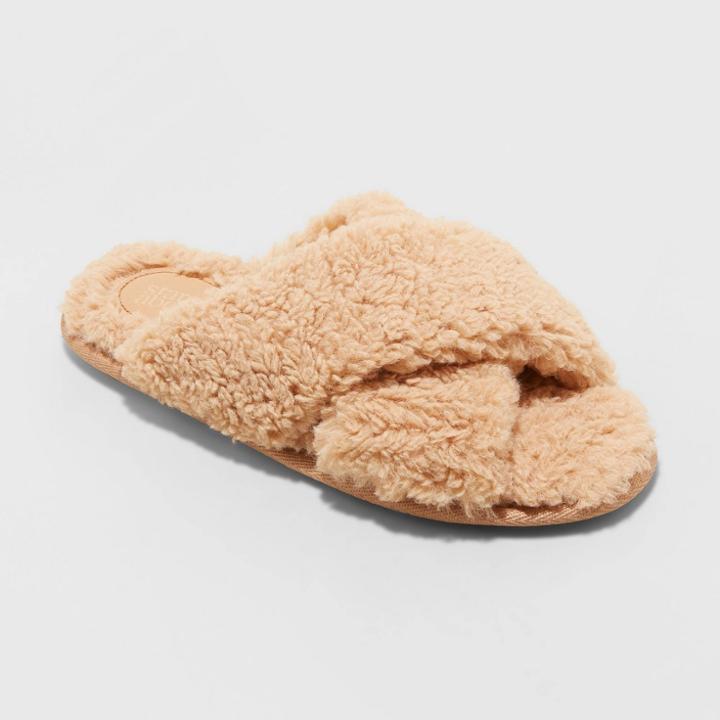 Women's Paris Crossband Faux Shearling Slippers - Stars Above Camel