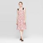Women's Leaf Print Contrast Strap Midi A Line Dress - Who What Wear Red/white