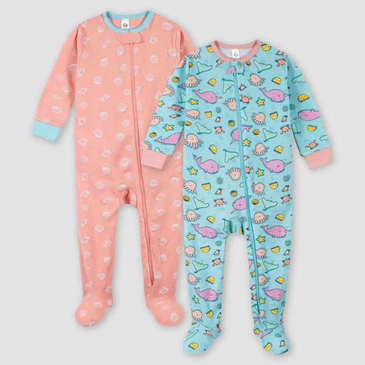Gerber Girls' 2pk Snug Fit Footed Pajama - Pink/green