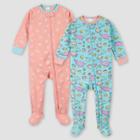 Gerber Girls' 2pk Snug Fit Footed Pajama - Pink/green