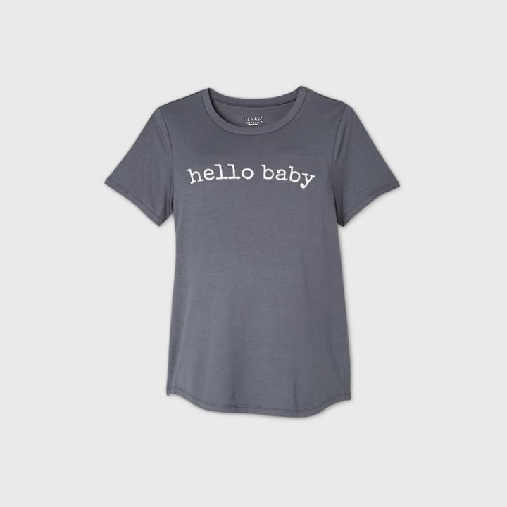 Maternity Hello Baby Short Sleeve Scoop Neck Graphic T-shirt - Isabel Maternity By Ingrid & Isabel Dark Gray