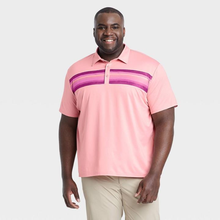 Men's Chest Striped Polo Shirt - All In Motion Pink