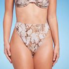 Women's Cinched Tie Back High Waist Extra High Leg Extra Cheeky Bikini Bottom - Shade & Shore Snake Print