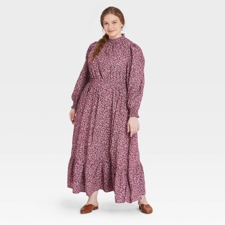 Women's Plus Size Balloon Long Sleeve Dress - Universal Thread Purple Floral
