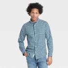 Men's Checked Standard Fit Stretch Poplin Long Sleeve Button-down Shirt - Goodfellow & Co Green