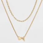 14k Gold Dipped 'v' Initial With Heart Chain Necklace - A New Day Gold