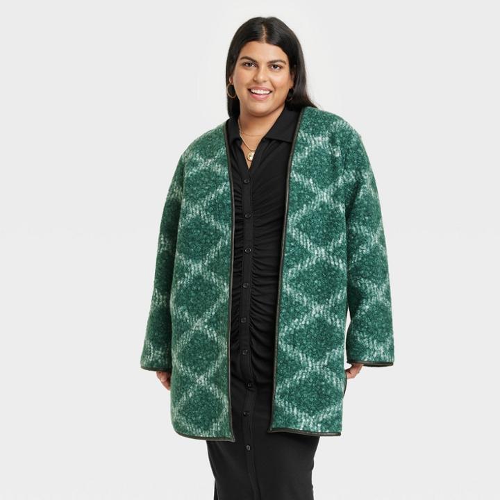 Women's Plus Size Cozy Overcoat - Ava & Viv Dark Teal Green X