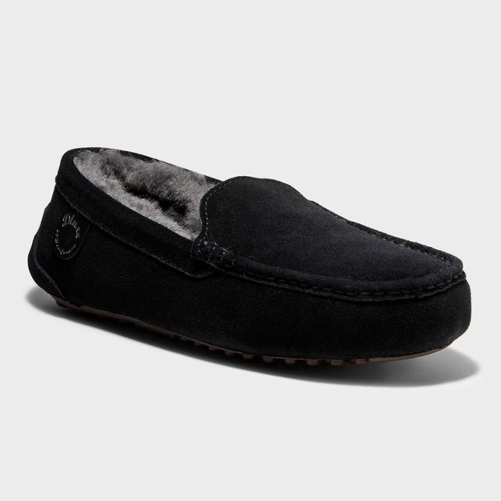 Men's Dluxe By Dearfoams Nelson Genuine Shearling Moccasin Slippers - Black