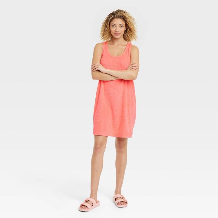 Women's Terry Tank Dress - A New Day Coral Pink