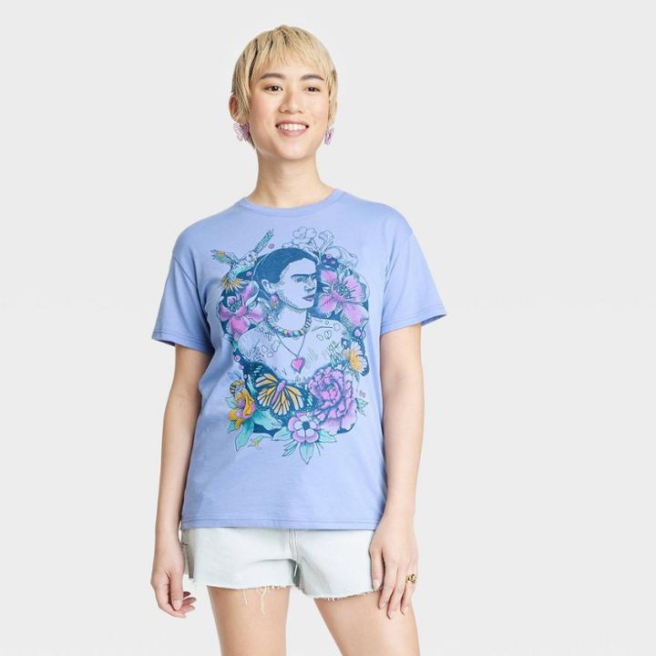 Modern Lux Women's Frida Kahlo Portrait Short Sleeve Graphic T-shirt - Lilac Purple