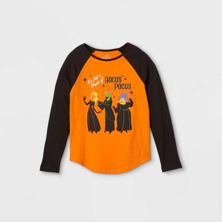 Girls' Disney Hocus Pocus Long Sleeve Graphic T-shirt - Orange