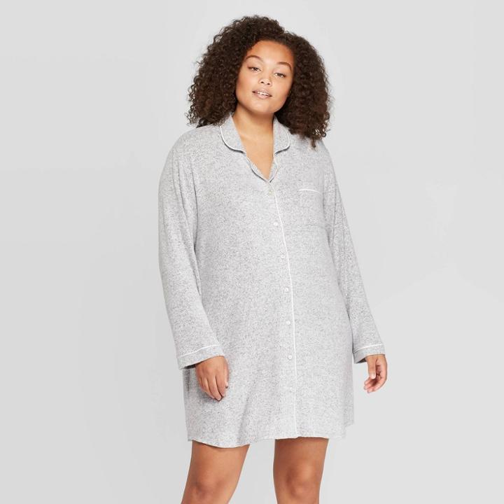 Women's Plus Size Perfectly Cozy Notch Collar Nightgown - Stars Above Light Gray 2x, Women's,