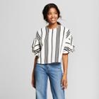 Women's Ruffle Sleeve Striped Top - Grayson Threads (juniors') Black/white