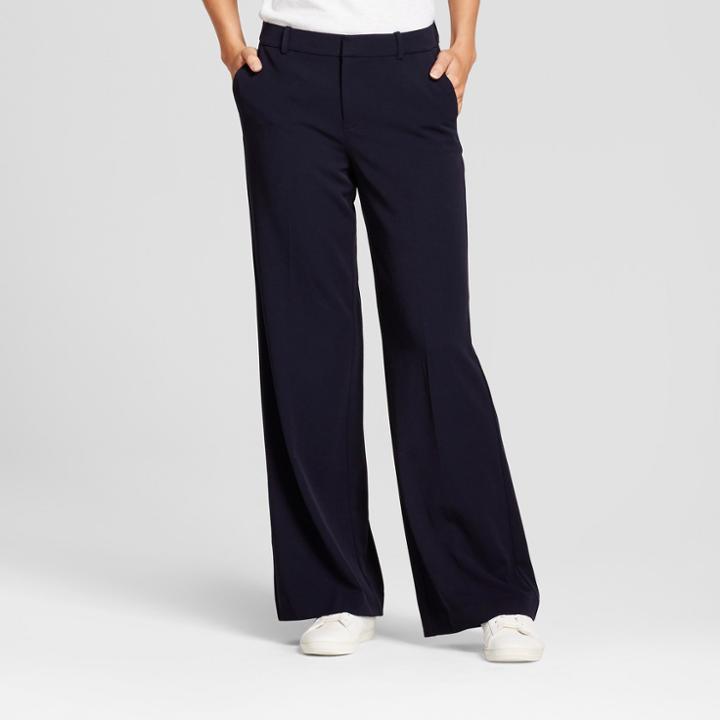 Women's Wide Leg Bi-stretch Twill Pants - A New Day Federal Blue 4l,