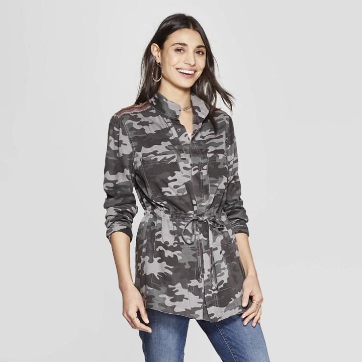 Women's Camo Print Long Sleeve Jacket - Knox Rose Gray