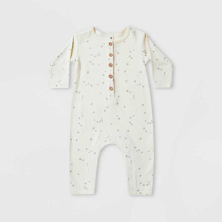 Q By Quincy Mae Baby Stars Brushed Jersey Long Sleeve Jumpsuit - Ivory