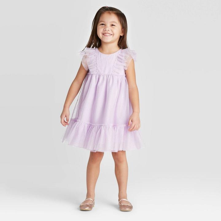 Toddler Girls' Glitter Tulle Dress - Cat & Jack Purple 12m, Toddler Girl's