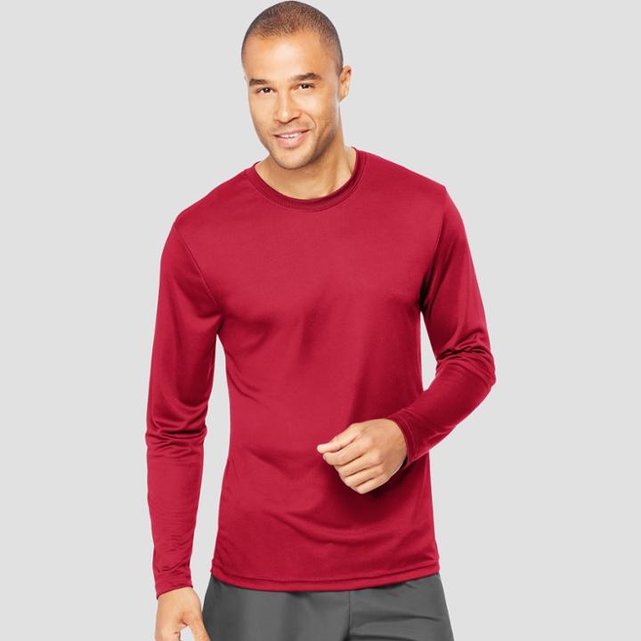 Hanes Men's Long Sleeve Cooldri Performance T-shirt -deep Red