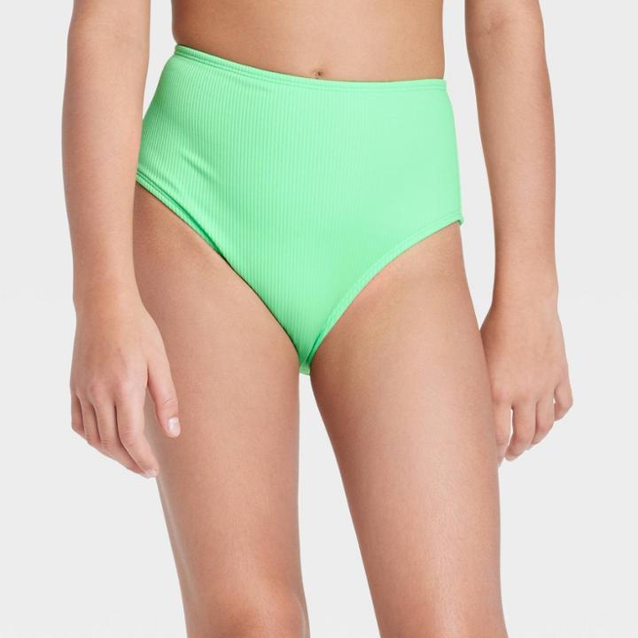 Girls' Ribbed High-waist Bikini Swim Bottom - Art Class