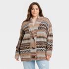 Women's Plus Size Open Neck Pullover Sweater - Knox Rose Brown Ikat