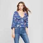 Women's Floral Print Long Sleeve Button Detail Top - Soul Cake (juniors') Navy