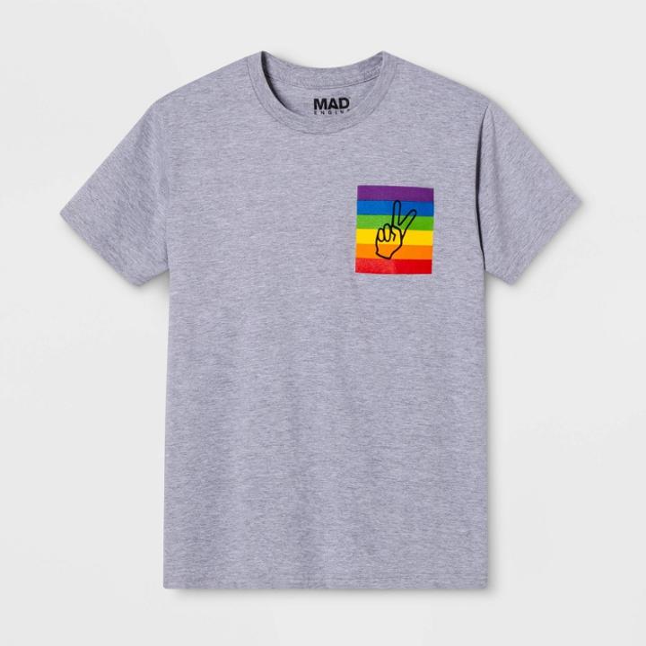 Mad Engine Pride Adult Short Sleeve Rainbow Peace Pocket T-shirt - Heather Gray Xl, Adult Unisex