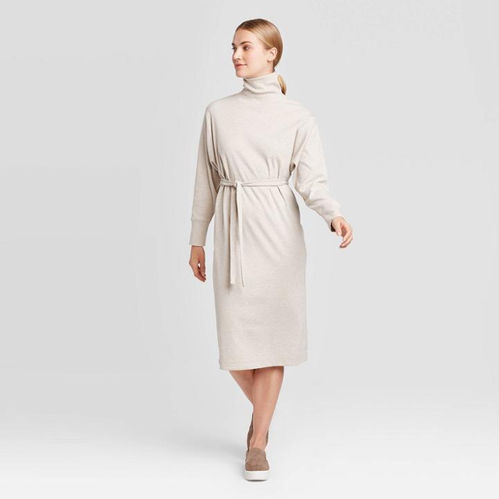 Women's Long Sleeve Cosy Mock Turtleneck T-shirt Midi Dress - Prologue Cream Xs, Women's, Ivory
