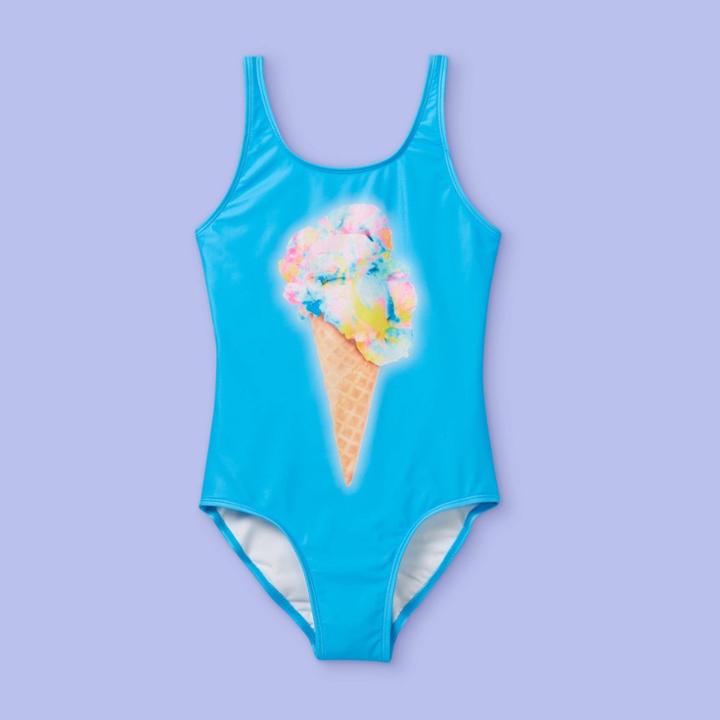 More Than Magic Girls' Rainbow Ice Cream Print One Piece Swimsuit - More Than