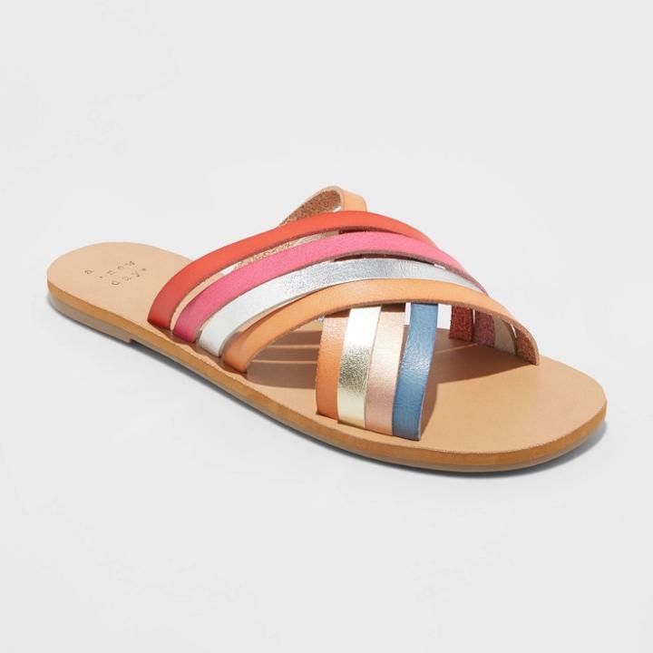 Women's Laila Crossband Strappy Slide Sandals - A New Day Tan