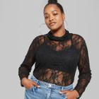 Women's Plus Size Long Sleeve Sheer Lace Turtleneck - Wild Fable Black